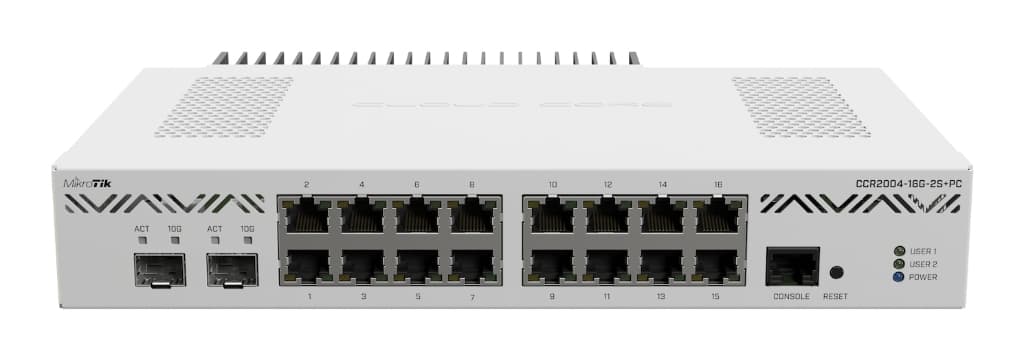 MikroTik CCR2004-16G-2S+PC — Sessiz, 16× Gigabit + 2× 10G SFP+ Firewall Router