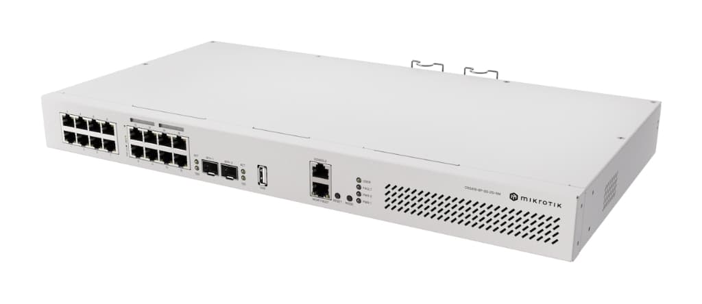 MikroTik CRS418-8P-8G-2S+RM 16× Gigabit (8× PoE-out), 2× 10G SFP+, Router Switch