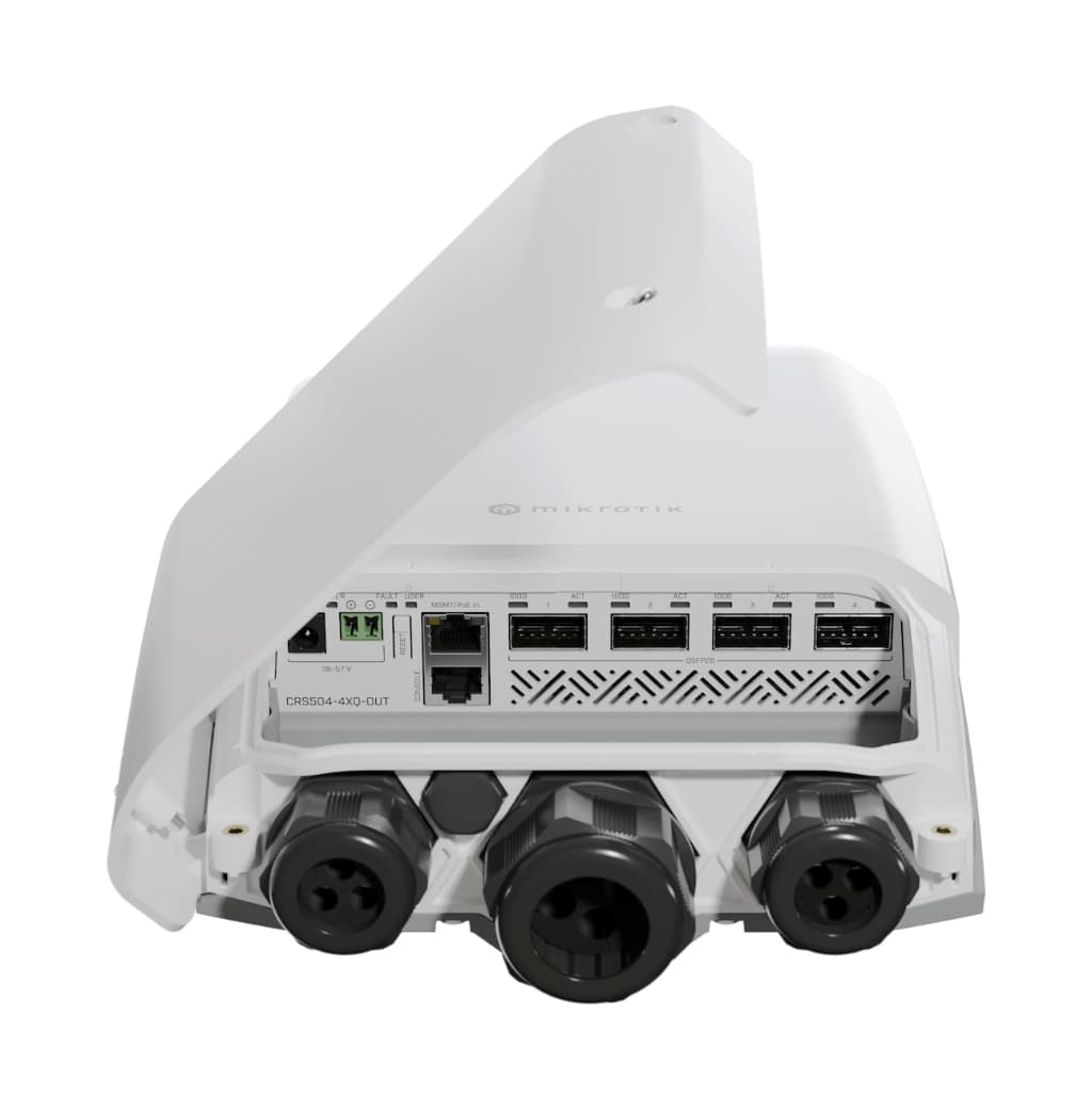 MikroTik CRS504-4XQ-OUT IP66 dış ortam 100 G switch 4× 100G QSFP28, breakout 16× 25G Omurga Switch