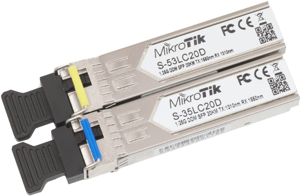 MikroTik S-3553LC20D — 1.25G WDM SFP Seti • 20 km • 1310/1550 nm • Single LC • DDM Destekli