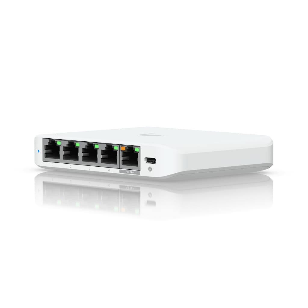 UBNT UniFi Flex Mini 2.5G (USW-Flex-2.5G-5) | 5 Port 2.5GbE, PoE ve USB-C Destekli Kompakt Switch